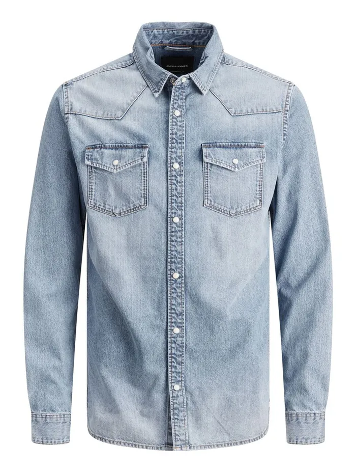 Denim Shirts JACK and JONES Mens SLIM FIT WESTERN STYLE DENIM SHIRT Blue Blue Denim Near Me