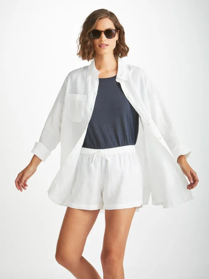 Derek Rose Casual Shorts Women Shorts Vienna Linen White