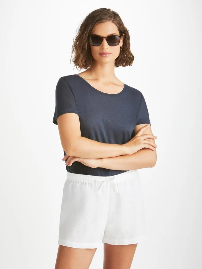 Derek Rose Casual Shorts Women Shorts Vienna Linen White