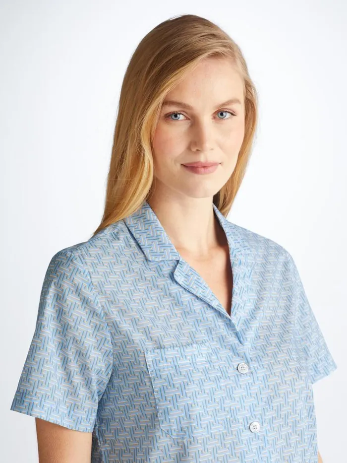 Derek Rose Cotton Pajamas Women Short Pajamas Ledbury 72 Cotton Batiste Blue