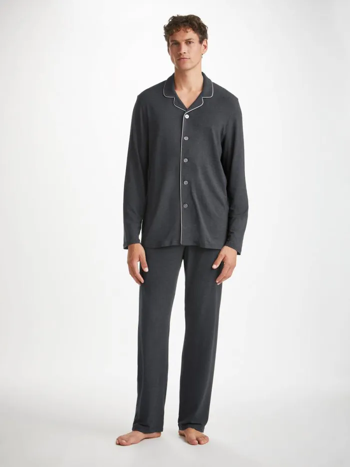 Derek Rose Long Pajamas Men Modern Fit Pajamas Marlowe Micro Modal Stretch Anthracite