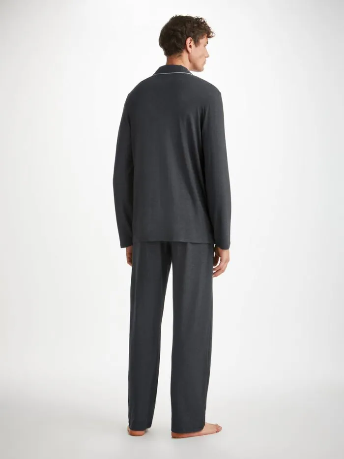 Derek Rose Long Pajamas Men Modern Fit Pajamas Marlowe Micro Modal Stretch Anthracite