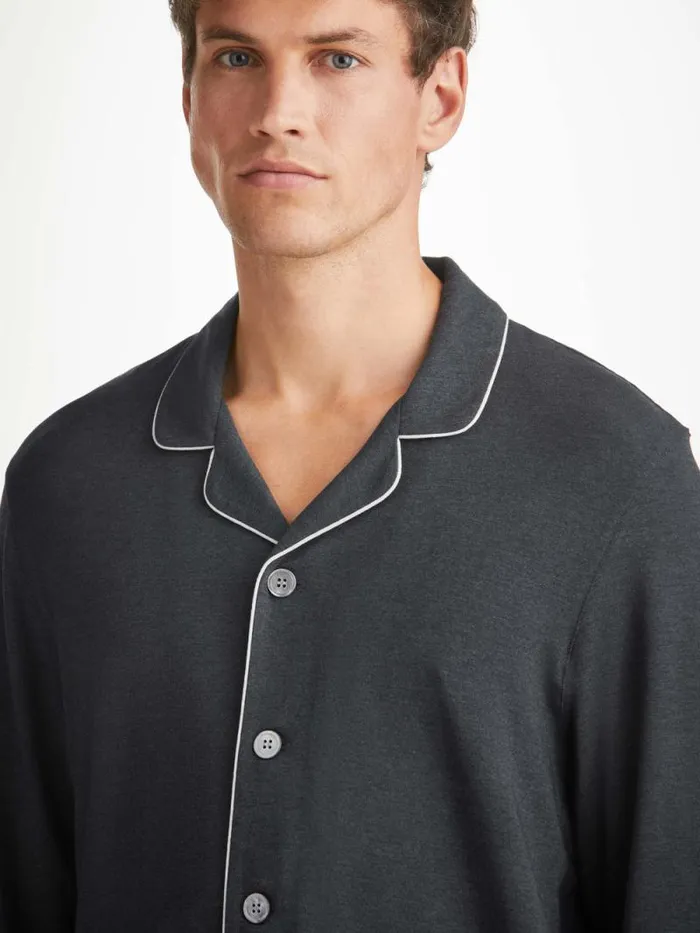Derek Rose Long Pajamas Men Modern Fit Pajamas Marlowe Micro Modal Stretch Anthracite