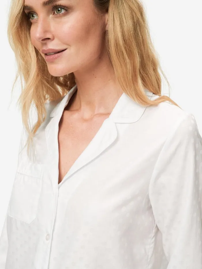 Derek Rose Long Pajamas Women Pajamas Kate 7 Cotton Jacquard White