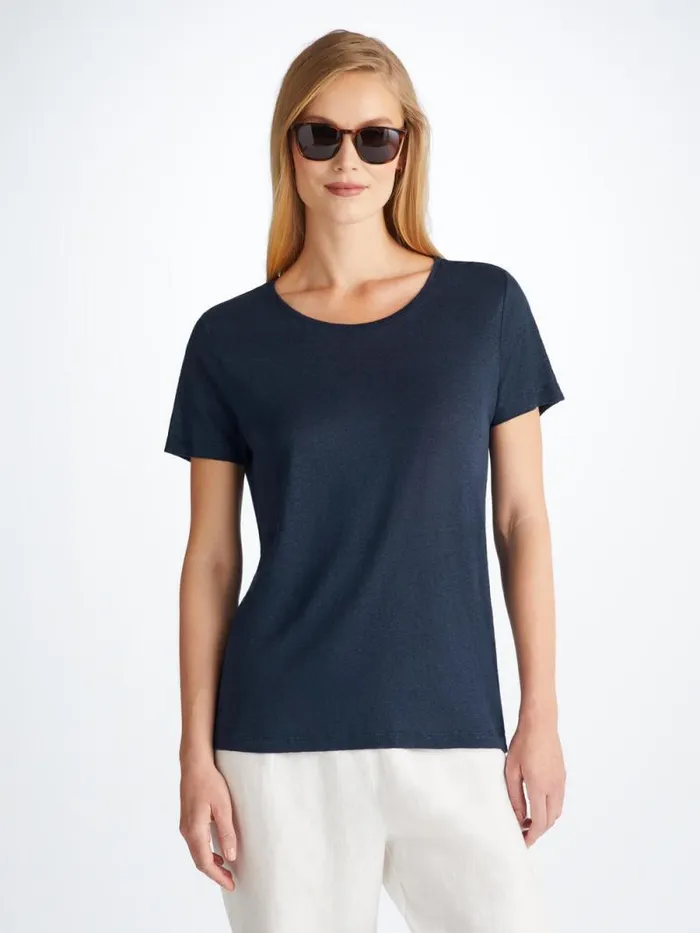 Derek Rose Short Sleeve TShirts Women TShirt Jordan Linen Navy