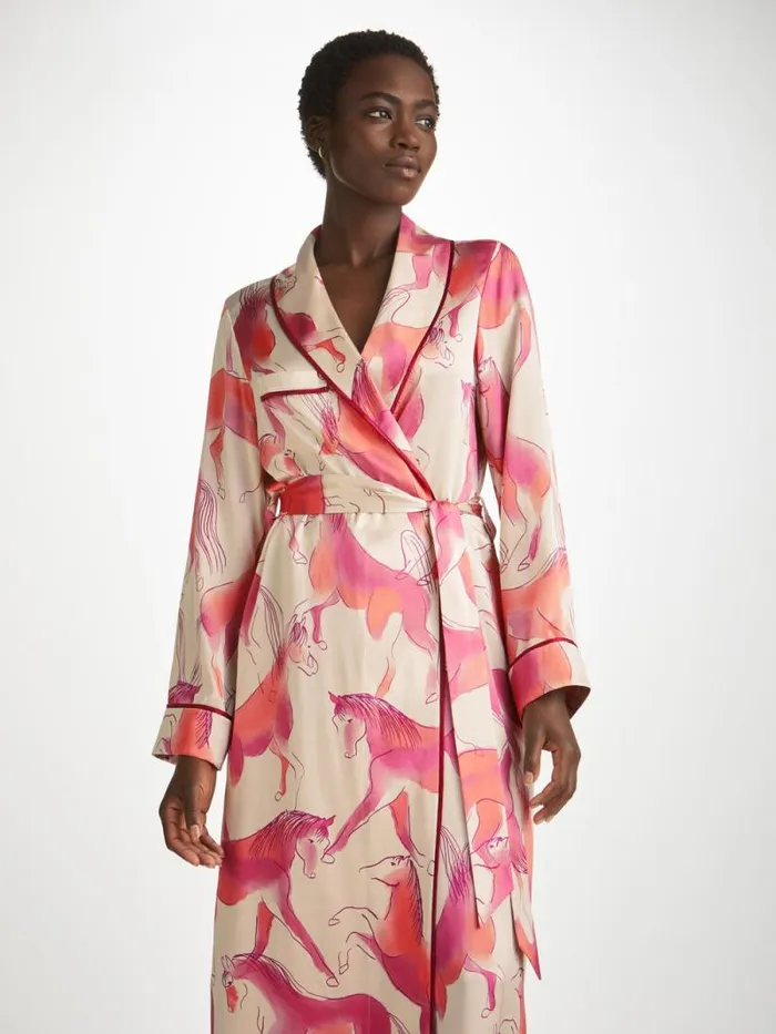Derek Rose Silk Robes Women Long Robe Brindisi 96 Silk Satin Cream