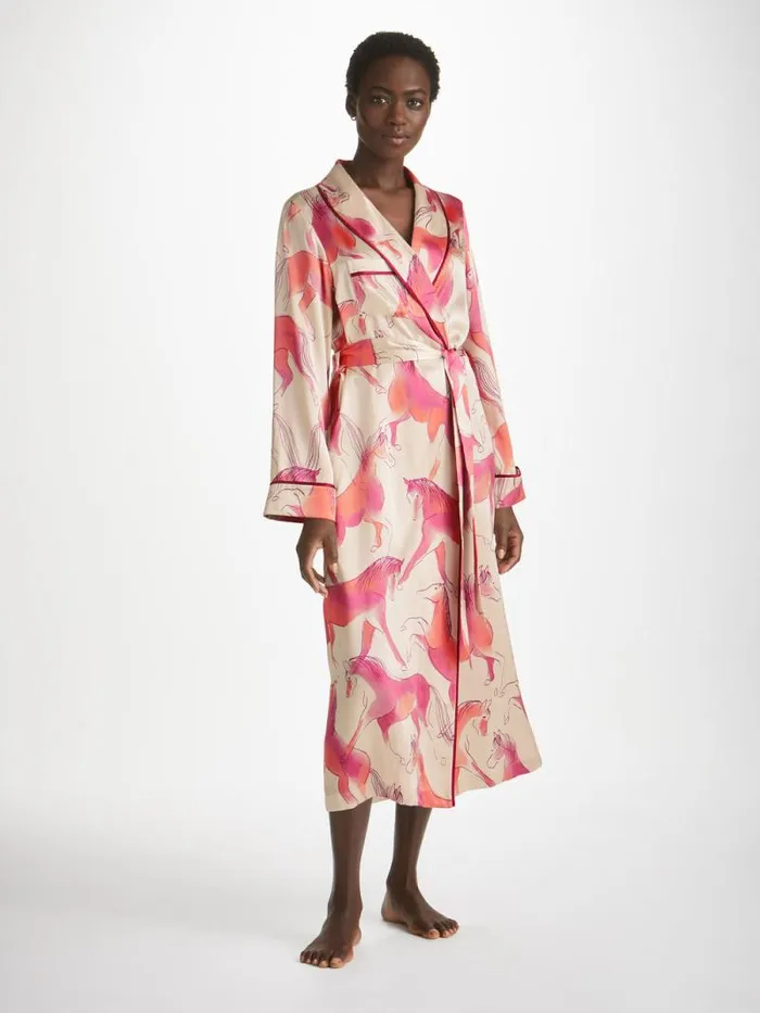 Derek Rose Silk Robes Women Long Robe Brindisi 96 Silk Satin Cream