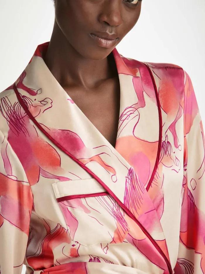 Derek Rose Silk Robes Women Long Robe Brindisi 96 Silk Satin Cream
