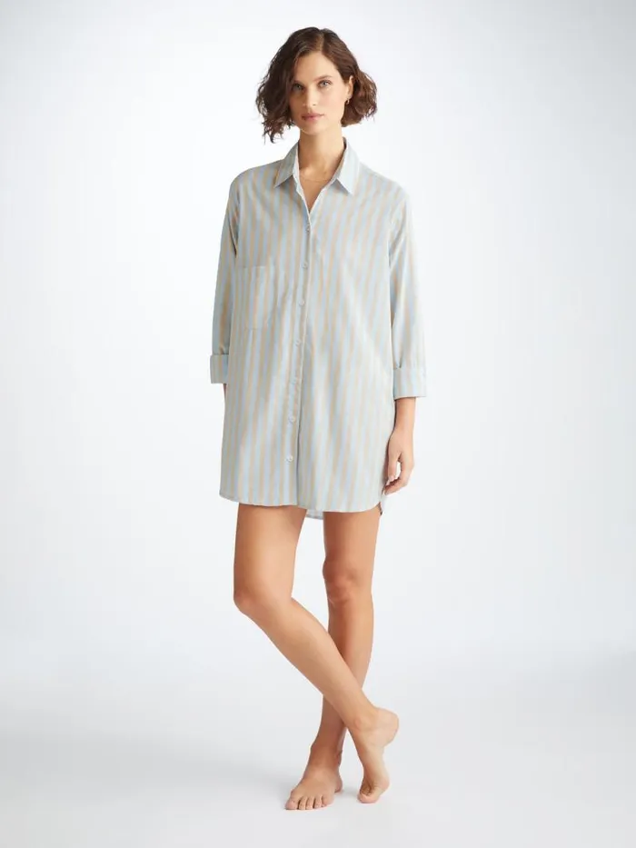 Derek Rose Sleep Shirts Women Nightshirt Amalfi 20 Cotton Batiste Blue