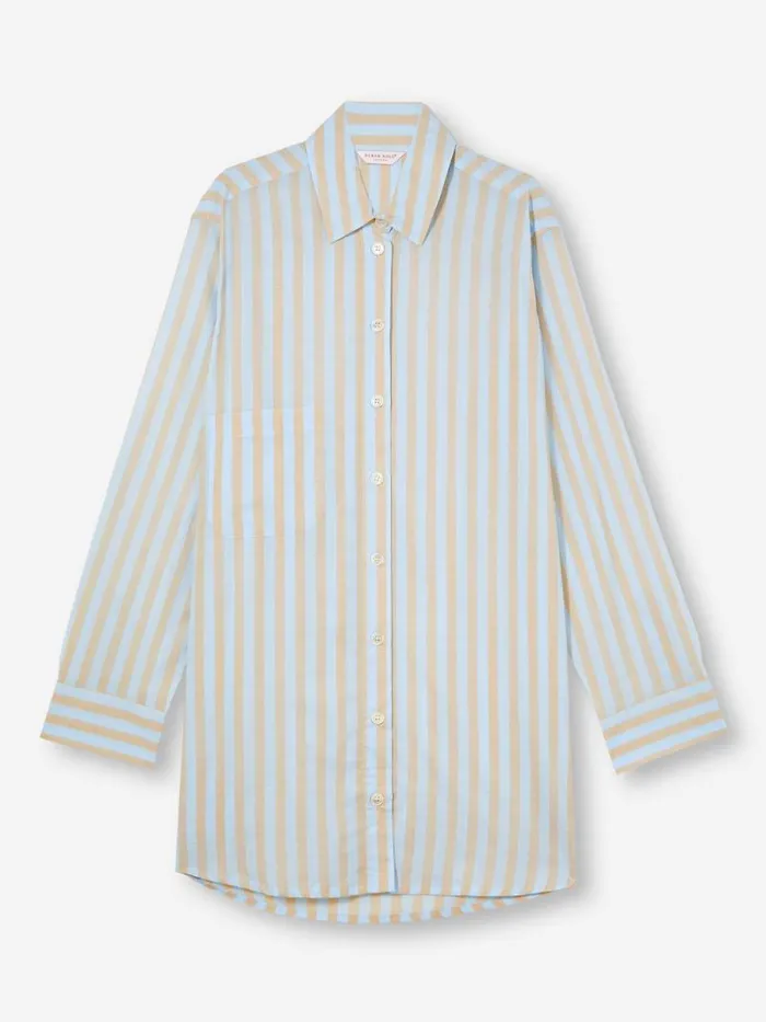 Derek Rose Sleep Shirts Women Nightshirt Amalfi 20 Cotton Batiste Blue