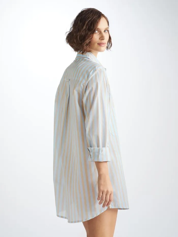 Derek Rose Sleep Shirts Women Nightshirt Amalfi 20 Cotton Batiste Blue