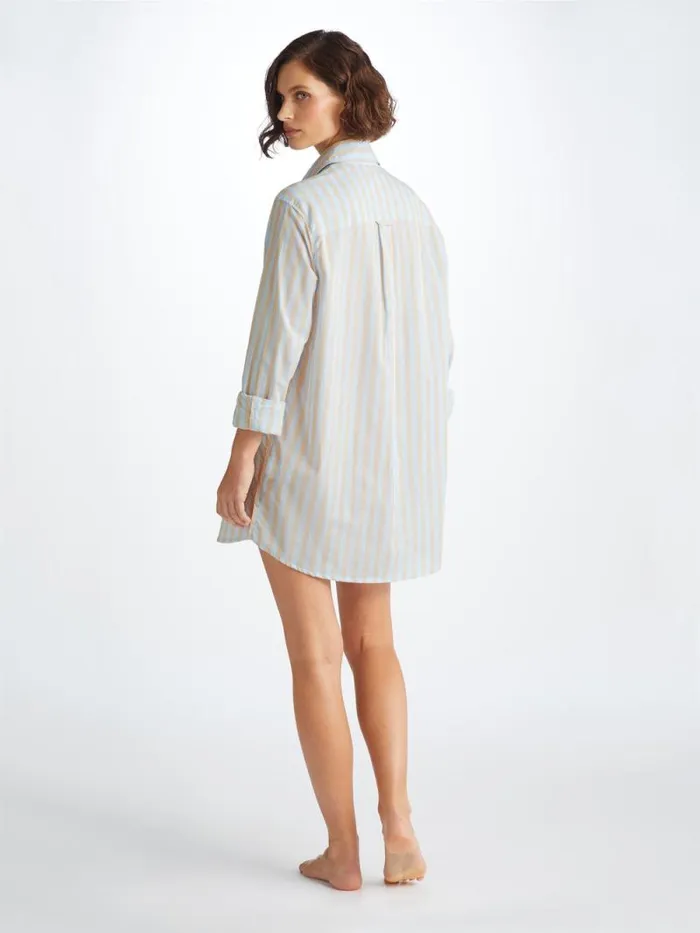 Derek Rose Sleep Shirts Women Nightshirt Amalfi 20 Cotton Batiste Blue