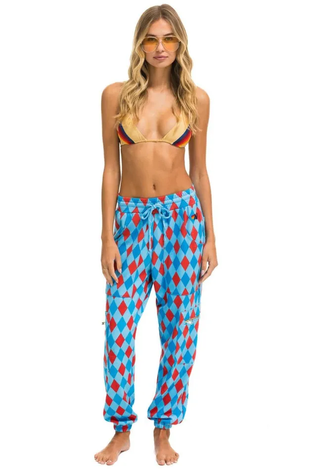 Diamond Repeat Smiley 2 Embroidery Cargo Color Block Sweatpants 8211 Sky Women Aviator Nation Sweatpants