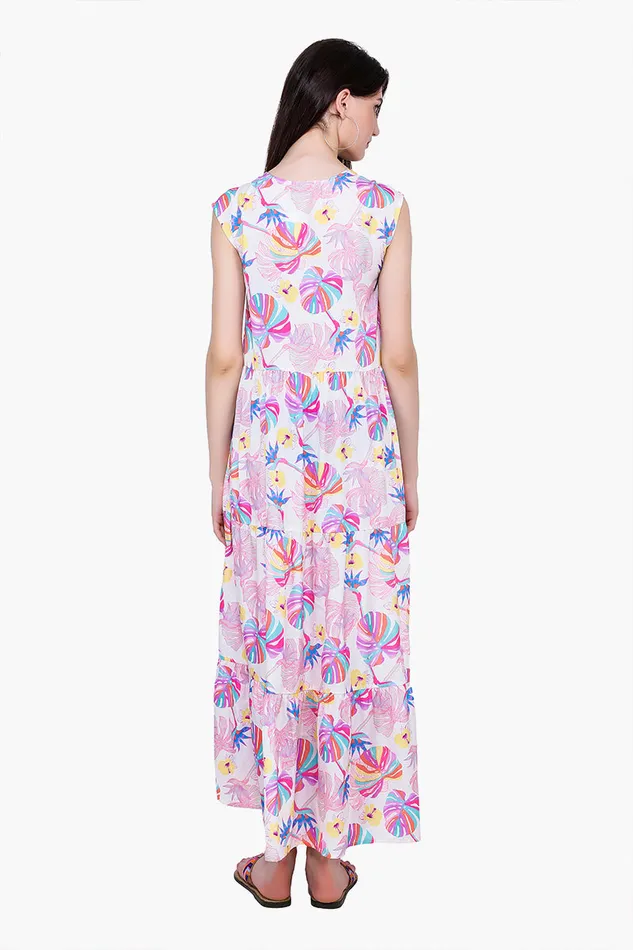 Dresses America and Beyond Women Palm Florals Tiered Maxi Dress Dresses America and Beyond Women Palm Florals Tiered Maxi Dress