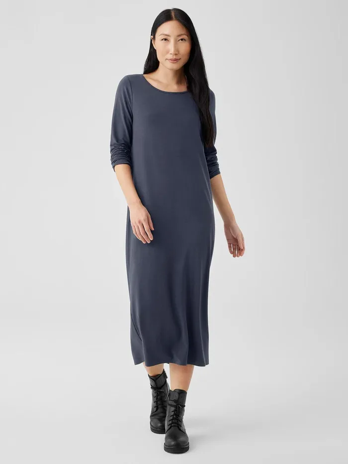 Dresses and Skirts Women Eileen Fisher Stretch Jersey Knit Jewel Neck Dress Ocean