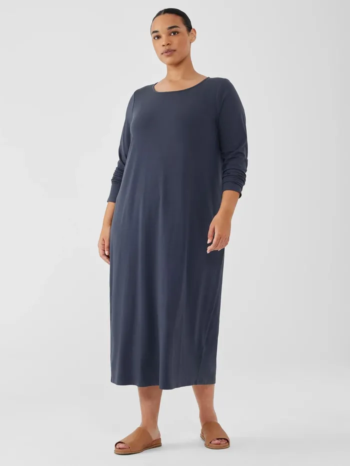 Dresses and Skirts Women Eileen Fisher Stretch Jersey Knit Jewel Neck Dress Ocean