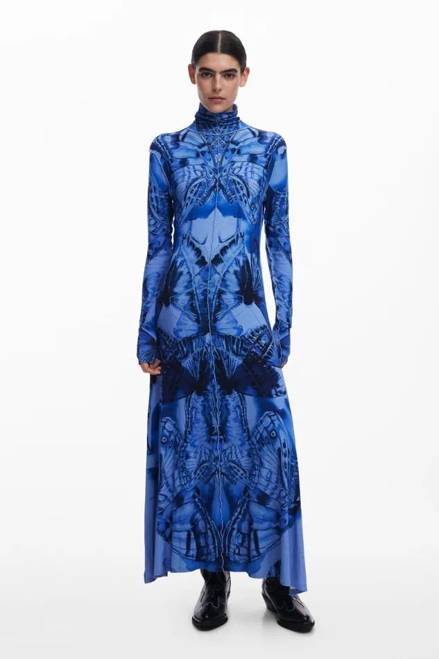 Dresses And Jumpsuits Women Desigual Butterfly Midi Dress Blue