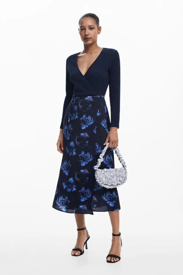 Dresses And Jumpsuits Women Desigual Combined Midi Dress Blue