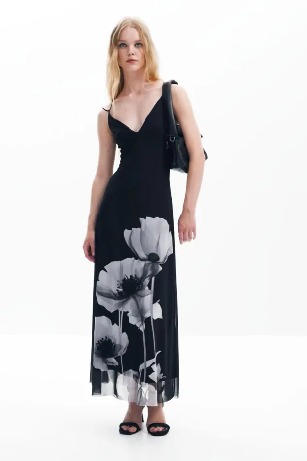 Dresses And Jumpsuits Women Desigual Long Poppy Dress Black