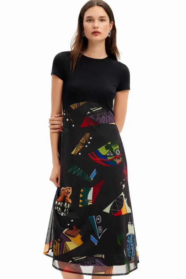 Dresses And Jumpsuits Women Desigual M Christian Lacroix Combination Midi Dress Black