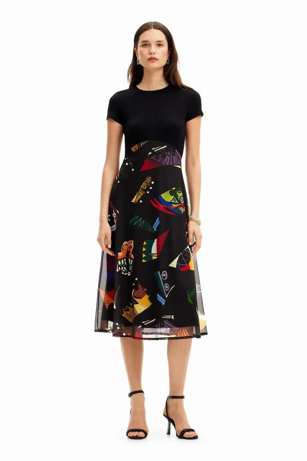 Dresses And Jumpsuits Women Desigual M Christian Lacroix Combination Midi Dress Black
