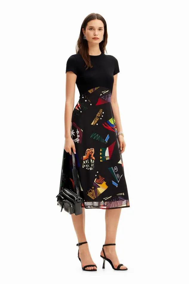 Dresses And Jumpsuits Women Desigual M Christian Lacroix Combination Midi Dress Black