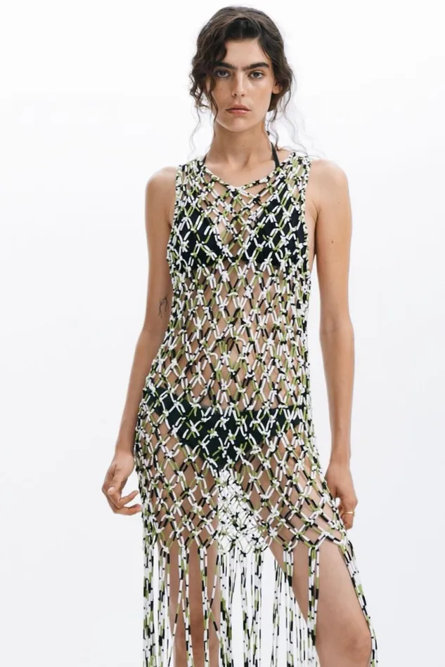 Dresses And Jumpsuits Women Desigual Mesh Dress With Net Effect Green