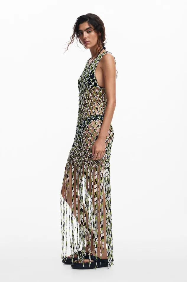 Dresses And Jumpsuits Women Desigual Mesh Dress With Net Effect Green