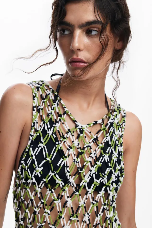 Dresses And Jumpsuits Women Desigual Mesh Dress With Net Effect Green