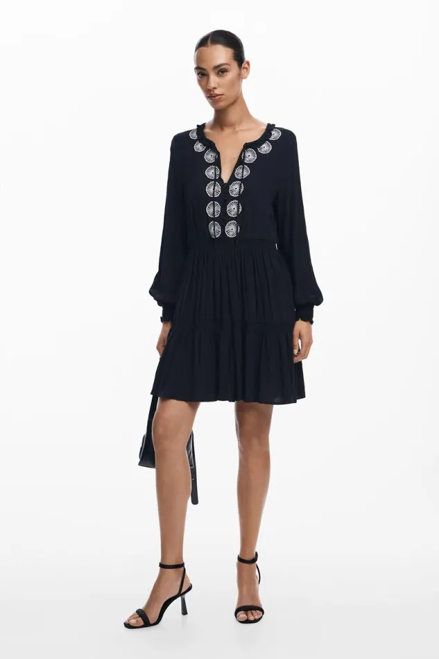 Dresses And Jumpsuits Women Desigual Mini Dress With Details Black