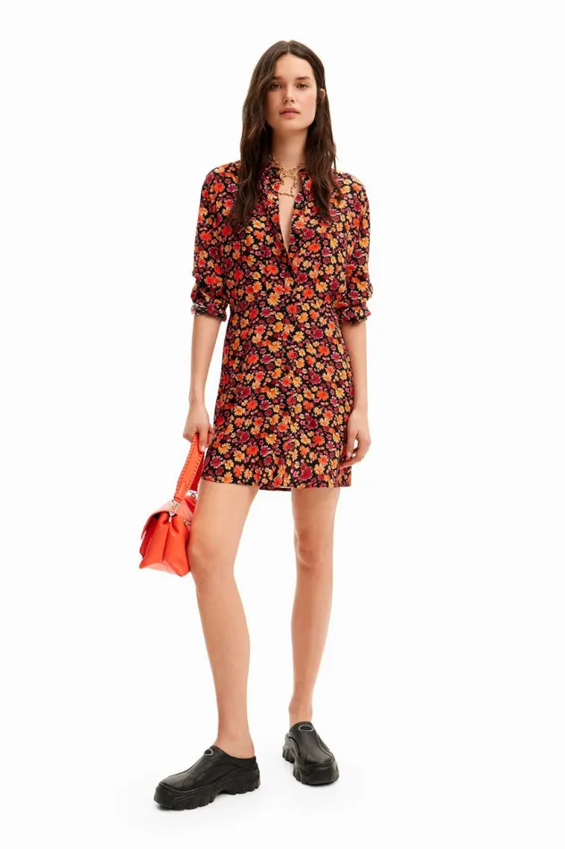 Dresses And Jumpsuits Women Desigual Short Floral Shirt Dress Red