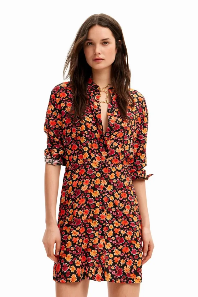 Dresses And Jumpsuits Women Desigual Short Floral Shirt Dress Red