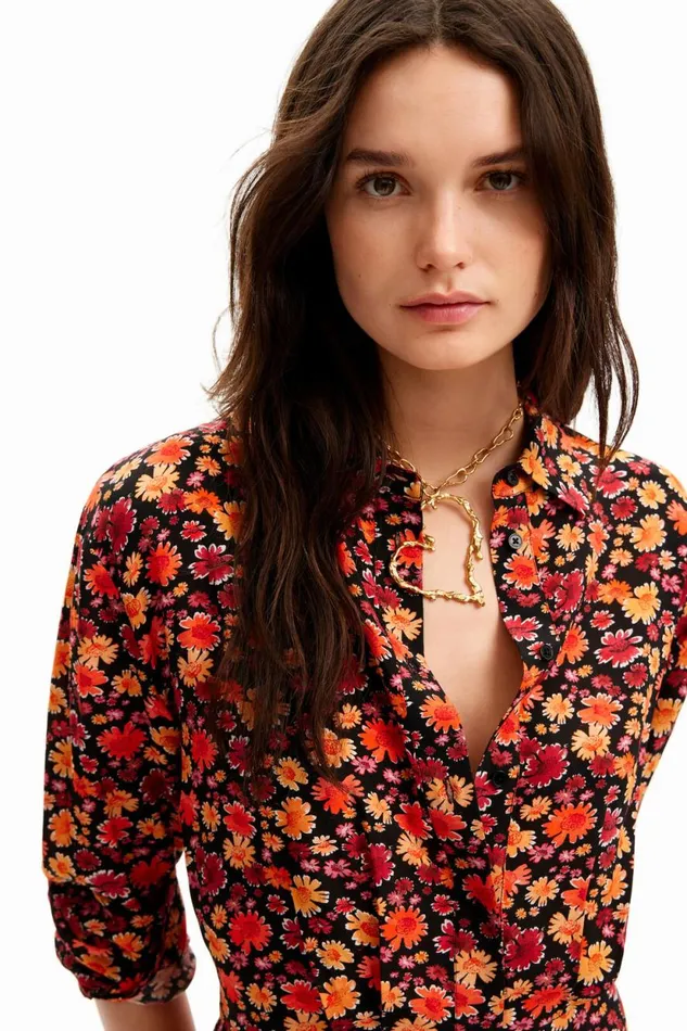 Dresses And Jumpsuits Women Desigual Short Floral Shirt Dress Red