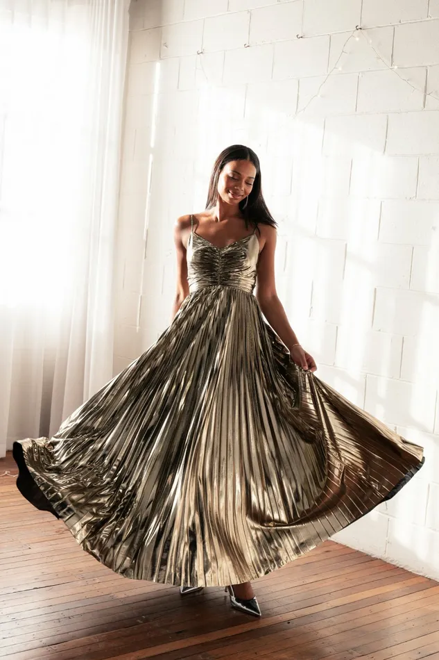 Dresses Naira Pleated Maxi Dress Gold 8211 Petal and Pup Women