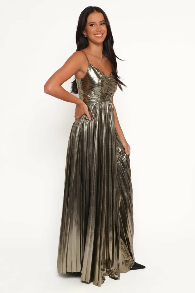 Dresses Naira Pleated Maxi Dress Gold 8211 Petal and Pup Women