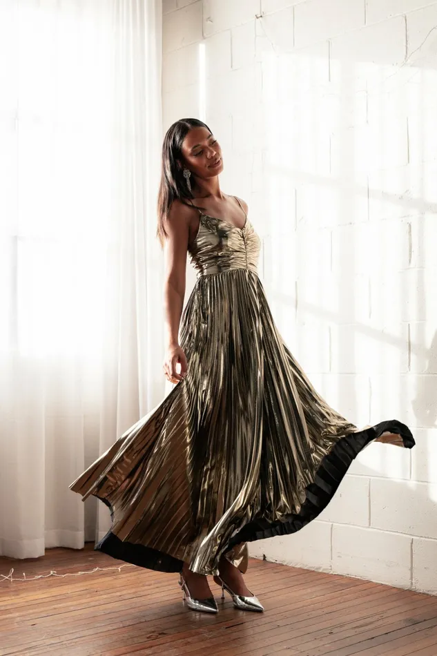 Dresses Naira Pleated Maxi Dress Gold 8211 Petal and Pup Women