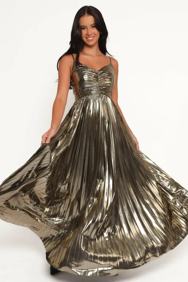 Dresses Naira Pleated Maxi Dress Gold 8211 Petal and Pup Women