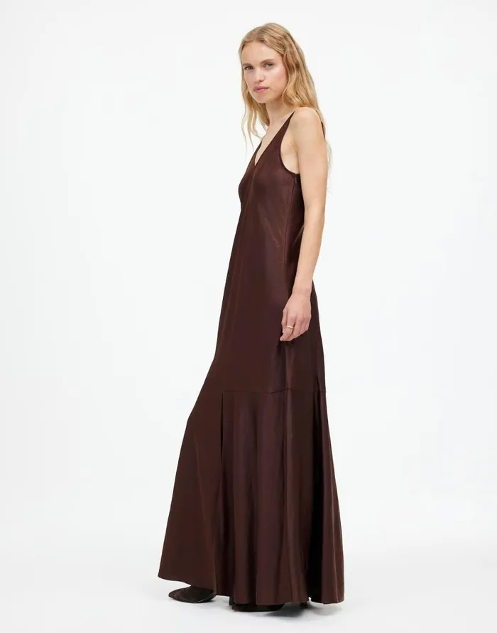 Dresses Women Madewell Satin Sleeveless Maxi Slip Dress Dark Carob