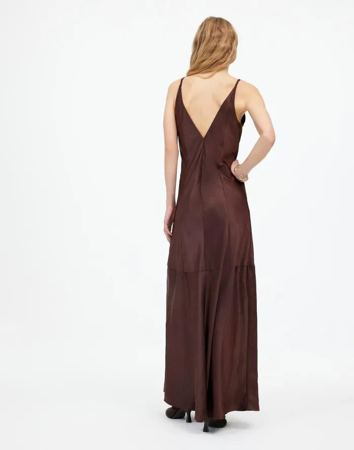 Dresses Women Madewell Satin Sleeveless Maxi Slip Dress Dark Carob