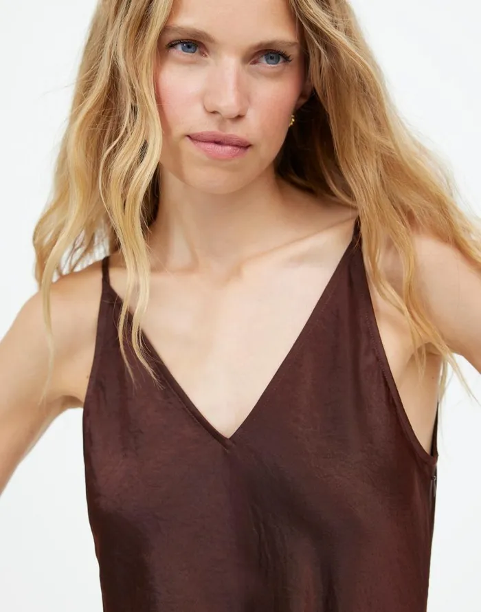 Dresses Women Madewell Satin Sleeveless Maxi Slip Dress Dark Carob