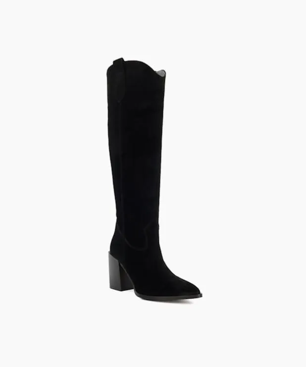 Dune London Black Boots Women Mid Suede KneeHigh Boots Black