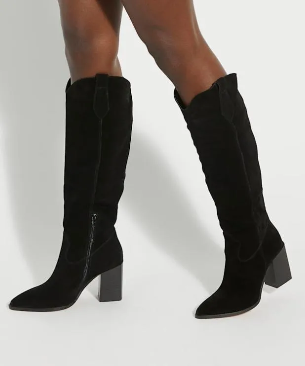 Dune London Black Boots Women Mid Suede KneeHigh Boots Black