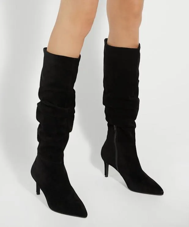 Dune London Black Boots Women Pointed Toe Slouchy KneeHigh Boots Black