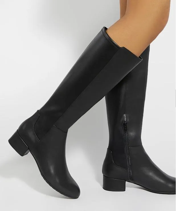 Dune London Black Boots Women Stretch Leather KneeHigh Boots Black Leather