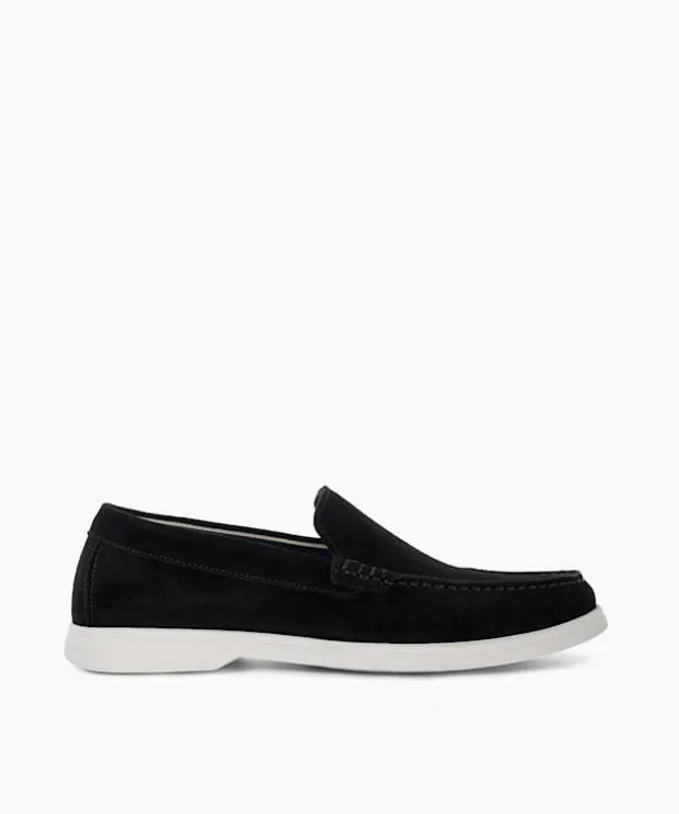 Dune London Black Shoes Men Topstitch Casual Loafers Black Suede