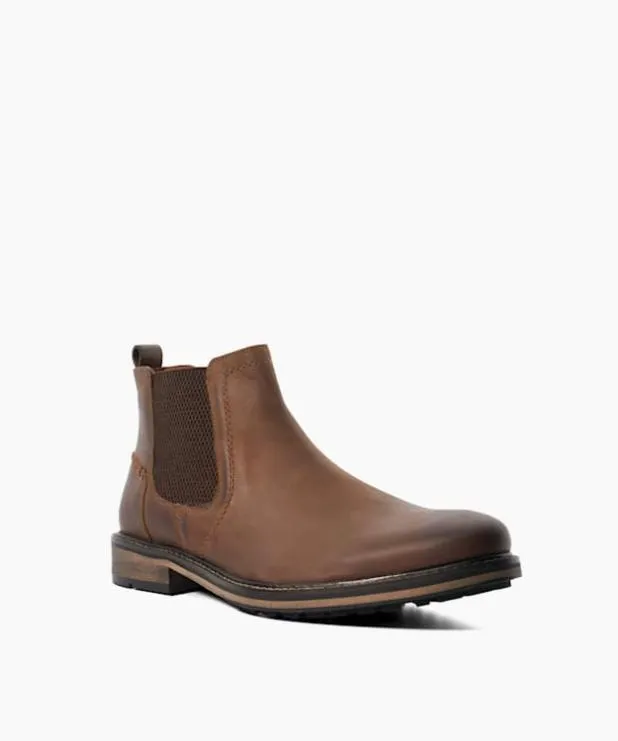 Dune London Brown Boots Men Wide Fit Leather Chelsea Boots Brown