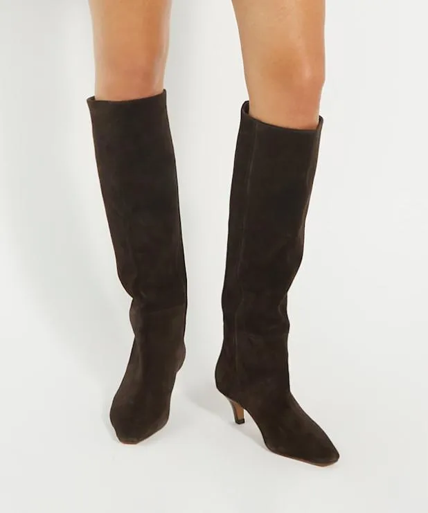 Dune London Brown Boots Women Knee High Low Heel Boots Brown