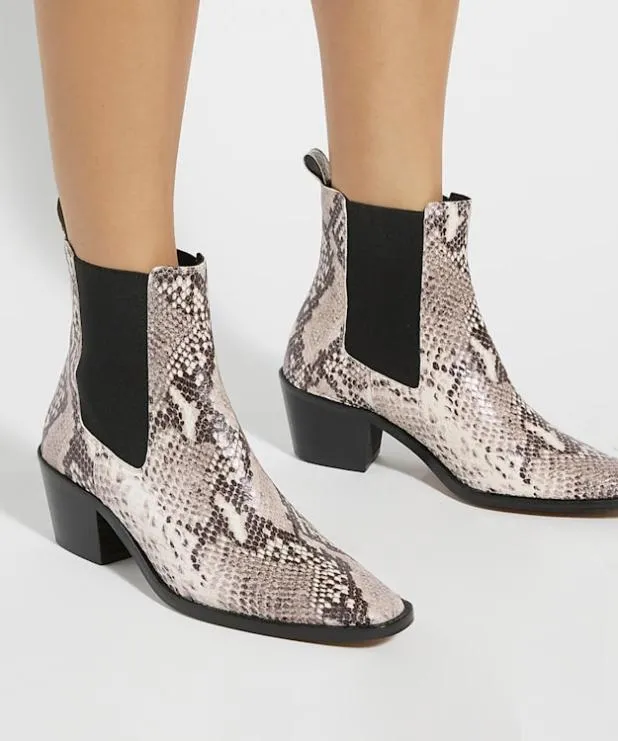Dune London Chelsea Boots Women Reptile Print Leather Western Boots Neutral