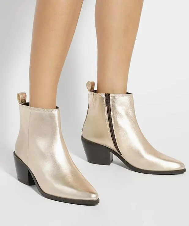 Dune London Flat Boots Women Western Ankle Boots Metallic