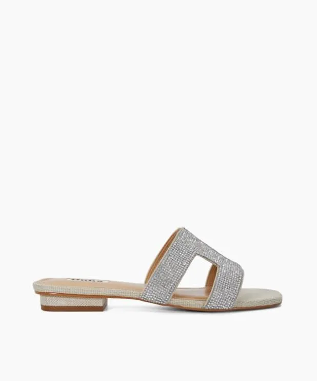 Dune London Flat Sandals Women Diamante Flat Sliders Metallic